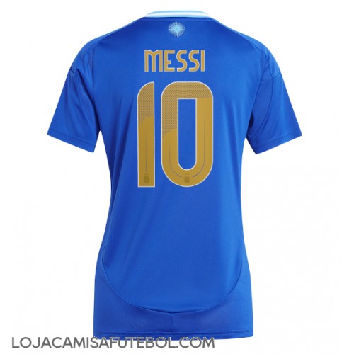 Camisa de Futebol Argentina Lionel Messi #10 Equipamento Secundário Mulheres Copa America 2024 Manga Curta